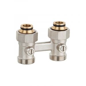 Raccord double de robinet a bille systeme bitube fil fem 3/4" passage avec eurocone