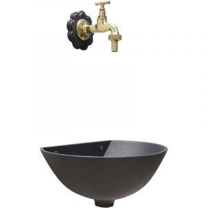 Fonderia Bongiovanni - Fontaine murale 600 pour mur de jardin balcon ext&eacute;rieur avec robinet 195/L en laiton avec rosace fleurie