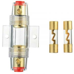 1 Porte-fusible AGU en Ligne plaqu&eacute; Or et 2 fusibles AGU en Verre plaqu&eacute; Or 60A pour la Protection de l'alimentation Audio Automobile (60A)