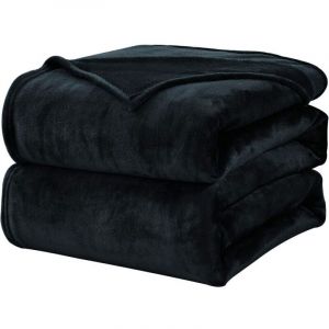 Plaid Couverture Polaire Flanelle en Microfibre, Jet&eacute; de Canap&eacute; 150x200 Noir, Couverture lit Jete de Canape 2 Personnes