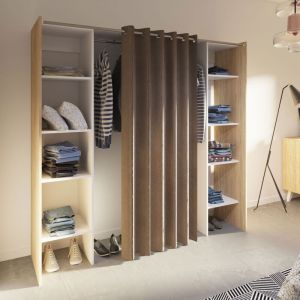 M&s - Dressing extensible 2 colonnes naturel/blanc et rideau taupe - clothes