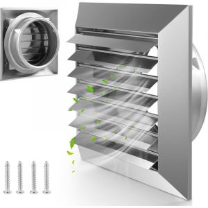 Grille d'a&eacute;ration 120 mm avec anti-insecte, clapet anti-retour en acier inoxydable 304, protection contre les intemp&eacute;ries, 120 mm pour gaine de tuyau
