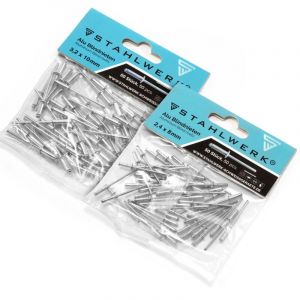 STAHLWERK Rivets aveugles en aluminium, lot de 2 2,4 x 8 mm + 3,2 x 10 mm pour pinces &agrave; rivets aveugles