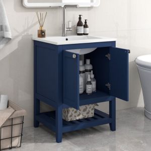 Lavabo 61x46x90 cm, Meuble vasque simple, avec meuble de rangement, Cloison ouverte, mdf, Poignées métal, Meuble lave mains à poser, Meuble de salle