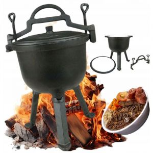 Bouilloire en fonte &eacute;maill&eacute;e sur pied, pour feu de camp, grill, 5 L