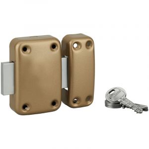 Verrou sans bouton Apache, pour porte de cave, cylindre 40mm, acier, 3 clés, époxy bronze - Thirard