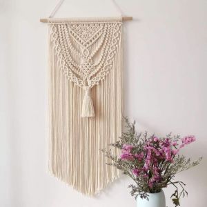 Ikodm - Tapisserie murale en macramé Boho Tapisserie en macramé tissée Décoration d'intérieur Fronton mural - 40x80cm