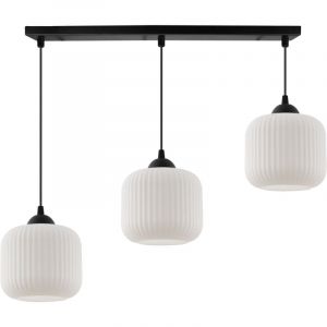 Suspension Riffle Noire À 3 Abat-Jour Plats Cylindre Blanc E27