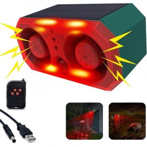 Alarme solaire ext&eacute;rieure avec d&eacute;tecteur de mouvement : alarme sonore pour chien aboiement avec 2 d&eacute;tecteurs de bruit de 130 dB, 4 modes de travail,