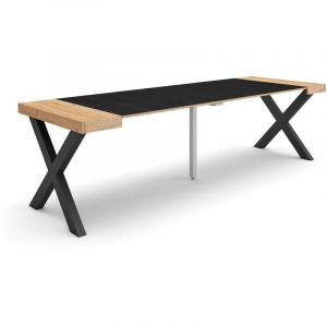 Table console extensible, Console meuble, 260, Pour 12 personnes, Pieds bois massif, Style moderne, Chêne et noir - Skraut Home