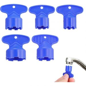 Lot de 5 clés de robinet pour aérateur de robinet, 5 tailles M16,5, 18,5, 21,5, 22, 24 clés d'aérateur encastrées pour aérateurs de cache, bleu