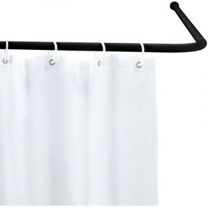 Barre d'angle universelle , Tringle pour rideau de douche en L ou U, Pour douche et baignoire, Aluminium inoxydable, Jusqu'&agrave; 90 x 80 x 90 cm, Noir