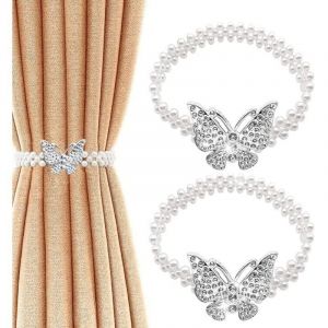 2 Pcs Embrasse Rideau Moderne Attache de Rideaux pour Rideaux Embrasse Rideaux Blanc Accessoires D&eacute;coration avec Butterfly et Perles Design pour la