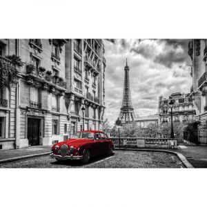 Hxadeco - Tableau noir et blanc paris voiture ancienne rouge, 80x50cm