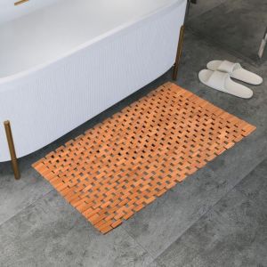Tapis de bain en teck, tapis de douche en bois, tapis de baignoire, pieds en caoutchouc antid&eacute;rapants, enroulable, int&eacute;rieur, salle de bain, douche,