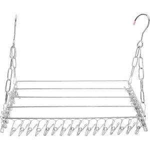 Etendoir Chaussette, Cintre de s&eacute;chage en Acier Inoxydable avec 36 Clips &agrave; L'&eacute;preuve du Vent &Eacute;tendoir &agrave; Linge &agrave; Suspendre pour Chaussettes,