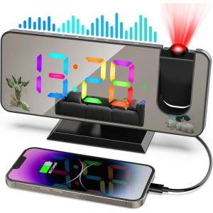 7.4" Radio Reveil Projecteur Réveil Horloge Digitale Horloge Numérique avec Port de USB,5 Niveaux de Luminosité, Double Alarme, Snooze, 12/24h,