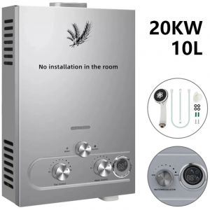 Chauffe-eau instantan&eacute; au GPL, 10 L 20 kW, Chauffe-eau propane/butane avec affichage LED et protections de s&eacute;curit&eacute;, Chauffe-eau ext&eacute;rieur