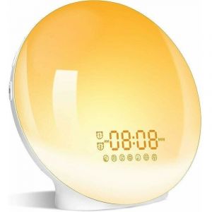 Eveil Lumi&egrave;re LED Radio R&eacute;veil Matin Lumineux Lampe de Chevet 20 Niveaux de Luminosit&eacute; Simulateur d'Aube et Cr&eacute;puscule 2 R&eacute;veils 7 Sons Naturels