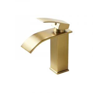 Moderne Robinet Lavabo Design Elégant, Mitigeur Lavabo Salle de Bain en Laiton, Robinetterie Cascade Doré