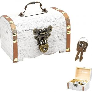 Coffre au tr&eacute;sor en bois blanc pour enfant - Coffre au tr&eacute;sor verrouillable avec couvercle - Bo&icirc;te avec serrure - Bo&icirc;te en bois avec couvercle(14 x