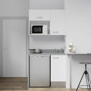 Kitchenette K00L - 100 cm - emplacements frigo top et micro-ondes-Blanc-Cromo-&eacute;vier &agrave; droite