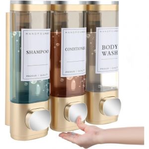 Distributeur de Savon Mural, Distributeur Gel Douche, Distributeur Triple de Shampoing et Apr&egrave;s-shampoing sans Per&ccedil;age abs pour Salle de Bain Cuisine