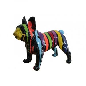 Statue bulldog fran&ccedil;ais multicolore en r&eacute;sine - MERLIN