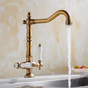 Mitigeurs d'évier de cuisine traditionnels à double levier, robinet d'eau froide et chaude à double levier monté sur le pont, robinet d'évier à bec