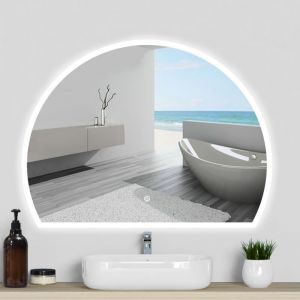 Acezanble Miroir de salle de bain asym&eacute;trique 120x100cm led Demi-cercle Mirror 3 Colours Dimmable + Anti-bu&eacute;e + M&eacute;moire