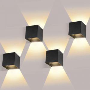 12W Applique Murale LED Intérieur/Extérieur Lot de 4 Appliques LED Faisceau Réglable Haut et Bas Blanc Chaud Applique Murale Extérieure LED IP65