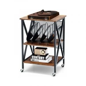 Desserte à Roulettes avec Support de Tourne-disque pour 250 Albums, Étagère de Rangement Cadre en Fer Roues Verrouillables pour Salon Chambre,