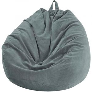Pouf salon adulte 100x120 cm sans remplissage, housse velours c&ocirc;tel&eacute; int&eacute;rieur/ext&eacute;rieur gris pour salon