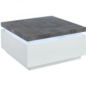 Vente-unique - Table basse halo ii - 2 tiroirs - mdf laqu&eacute; - Avec LEDs - Blanc et B&eacute;ton