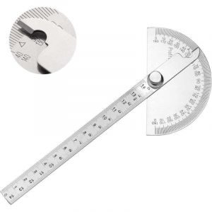 Rapporteur en Acier Inoxydable 0-180&deg; Bras de Jauge d'Angle R&egrave;gle de Mesure Outil Ing&eacute;nieur Rapporteur avec R&egrave;gle de 140mm, R&egrave;gle d'Angle Universelle
