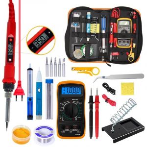 Kit de fer &agrave; souder 80 W avec &eacute;cran LCD, temp&eacute;rature r&eacute;glable de 180 &agrave; 480 &deg;C (avec interrupteur), 50 g de fil &agrave; souder, 5 pannes, pompe &agrave; dessouder,