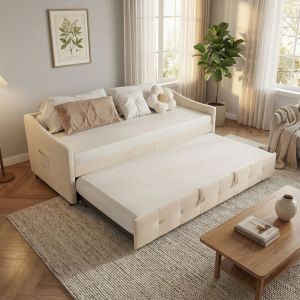 VASIEN &ndash;Lit gigogne 90/180x200cm,lit capitonn&eacute; canap&eacute;-lit extensible avec sommiers &agrave; lattes,Canap&eacute; lit 2 Places 90/180 x 200,lit Canap&eacute;-lit