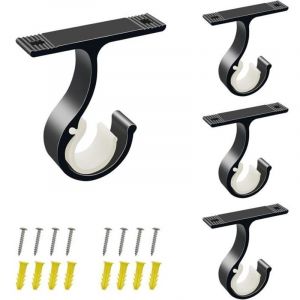 (Couleur:A)4 Pi&egrave;ces Support Tringle Rideaux Plafond, &oslash;25-28mm Supports Rideau Plafond avec Vis Noir Support de Tringle &agrave; Rideau Robuste