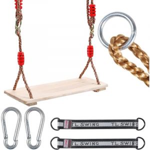 Si&egrave;ge Balan&ccedil;oire en Bois, Balan&ccedil;oire Ext&eacute;rieure en Bois, Balan&ccedil;oire Enfant Adulte avec Longueur de Corde R&eacute;glable, Charg&eacute; Maximum 160kg, Activit&eacute;s De