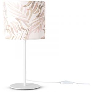 Lampe &agrave; Poser Bureau Applique Abat-Jour Tissu Chevet E14 Fleurs Jungle D&eacute;co Lampe de table - Blanc, Design 2 (&Oslash;18 cm) - Paco Home