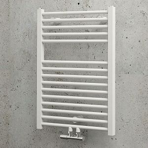 Schulte - Radiateur sèche-serviette à eau chaude, blanc, inertie fluide, vertical, raccord central 70 x 50 cm, 310 w