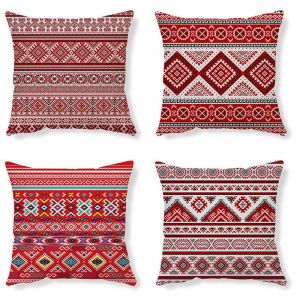 Galozzoit - Housses De Coussin Taie d Oreiller Coussin Ethnique Taie d Oreiller Rouge Housse De Coussin Abstrait Housse Coussin Lin Coussin