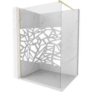 Mexen - Paroi de douche Kioto Walk-in 140 x 200 cm, motif blanc 8 mm, dor&eacute; bross&eacute; - 800-140-101-55-85