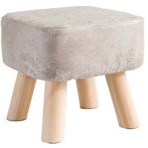 Tabouret Pouf Moderne en Bois Massif - Petit, Rond, Bas - Repose-Pieds pour Salon et Chambre - 28×28×25CM Beige