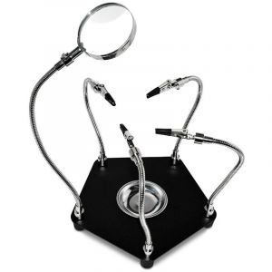 Troisieme Main Soudure 3eme avec Loupe 4 Bras Flexibles et Pinces Crocodiles Troisième Support pour Réparation Modélisme Circuit Imprimé Artisanat