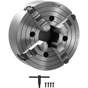 Mandrin de Tour a 4 Machoires, 250 mm, Mandrin Auto-centrage Mors Reversibles, en Fonte HT300, Plage de Serrage 15-250 mm, avec Cle en t, Serrage
