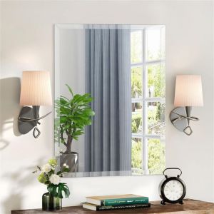 Luvodi - Miroir Mural Salon D&eacute;coratif Rectangulaire - 7050cm Miroirs Muraux Design en Verre Biseaut&eacute; Sans Cadre Grand Miroir Suspendu Argent&eacute; D&eacute;cor