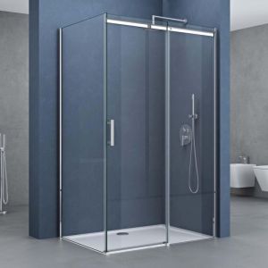 Doporro Cabine de douche transparent 90x130 paroi de douche avec porte coulissante pare douche rectangulaire en angle 90x130x195cm montage r&eacute;versible