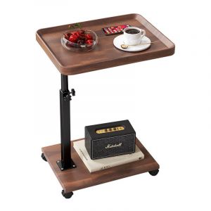 Rapanda - Table d'appoint sur roues, table basse, moderne, réglable en hauteur, table d'appoint, en bois, pivotant à 360°, canapé table d'ordinateur