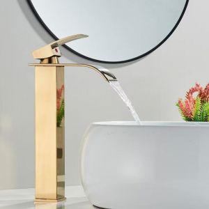Onyzpily - Robinet Salle Bain Cascade,Robinet Lavabo doré,avec bec Hauteur Mitigeur Lavabo,Mélangeur l'Eau Chaude et Froide pour Salle de Bain